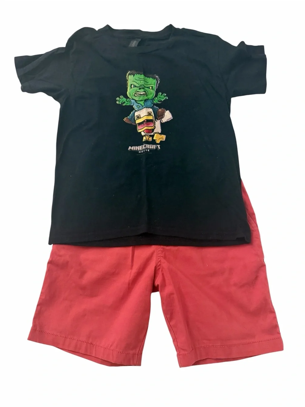 Boys Minecraft Chicken Jockey Black Tee and Red Shorts Set in Size 6-7